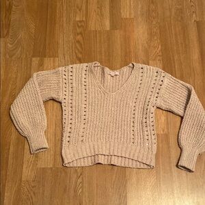 Beige V-Neck Women Sweater